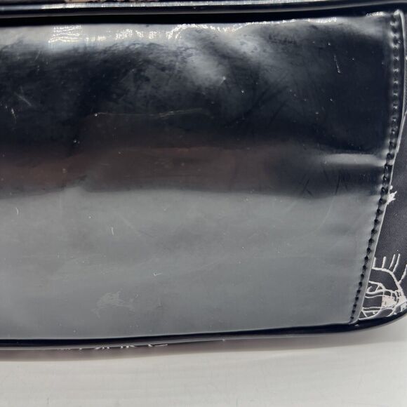 Lulu Guinness London Purse Bag Tote Womens Black White Vinyl Faux Patent Lined - Picture 9 of 12